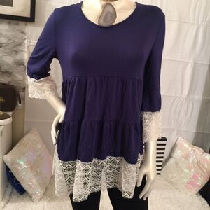 Boutique! Baby Doll Ruffle Lace Border Top! 💕